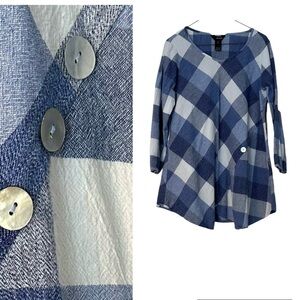 Ali Miles Blouse Blue & White Buffalo Plaid M